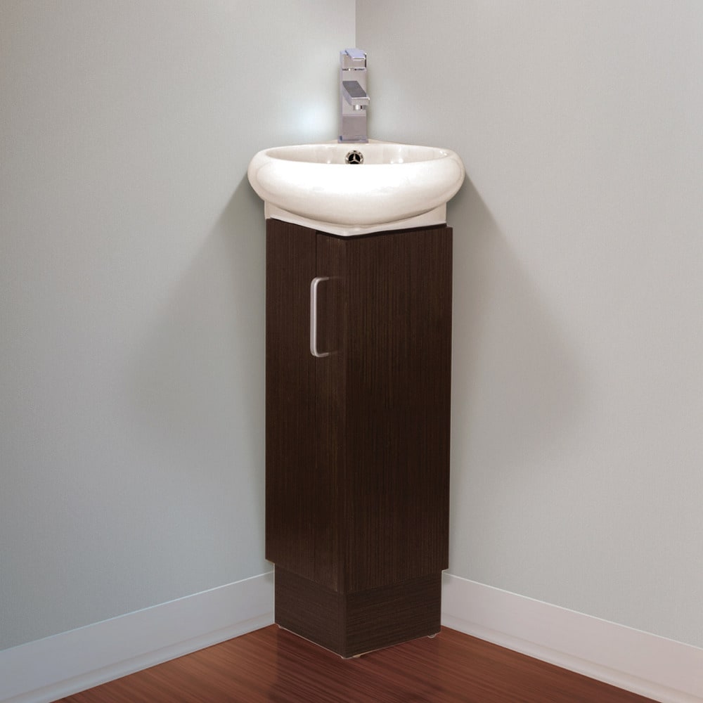 Fine Fixtures Milan Wood White Small Corner Bathroom Vanity - On