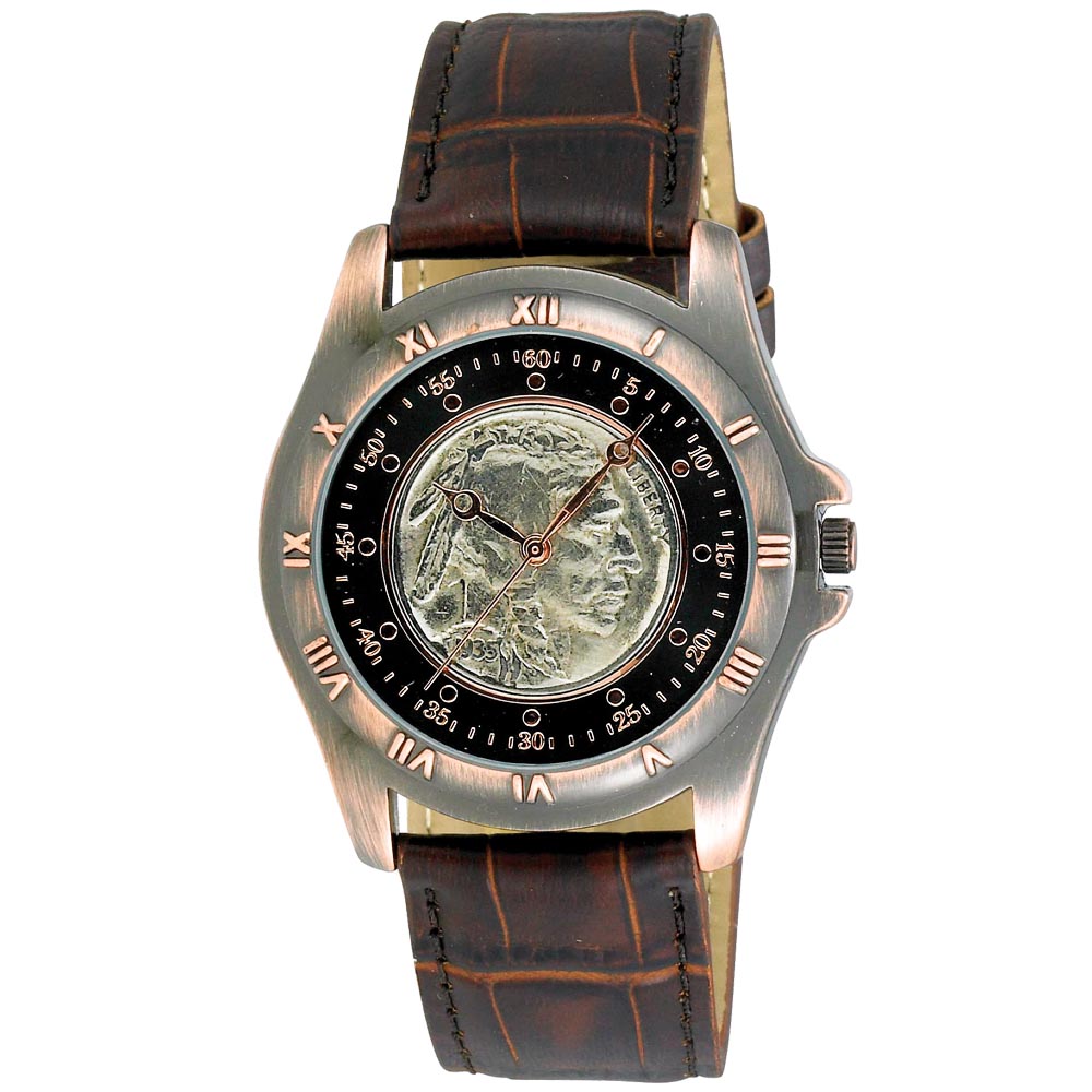 August Steiner Mens Buffalo Nickel Collectors Copper Coin Watch