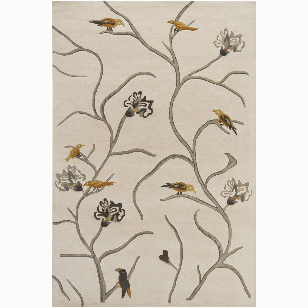 Hand-tufted Mandara White Floral Wool Rug (6' x 9') - 6' x 9'