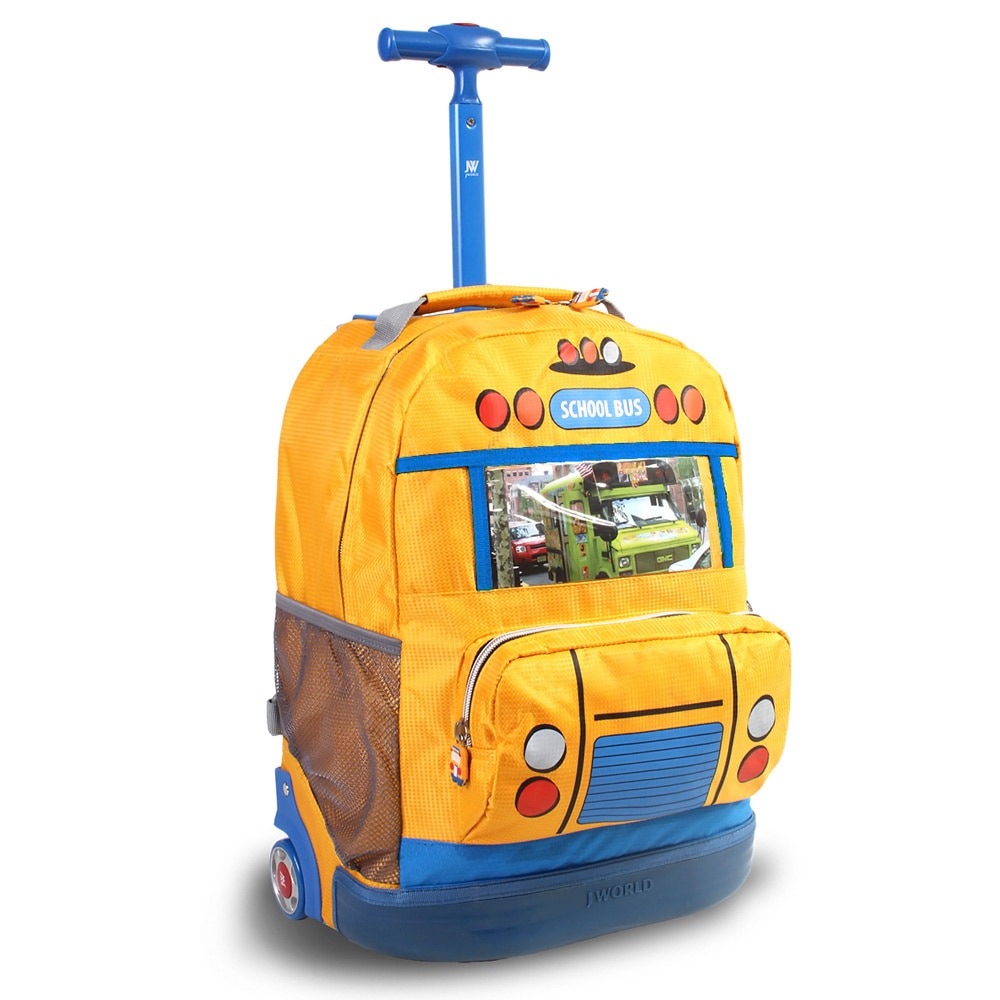 J World School Bus 16 inch Photo Frame Rolling Kids Backpack