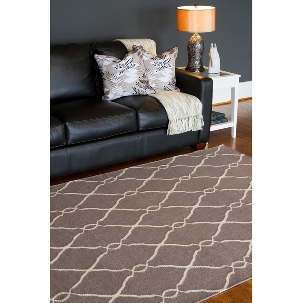 Hand woven Grey Moroccan Trellis Arthur Flatweave Wool Area Rug (5' x 8') Surya 5x8   6x9 Rugs