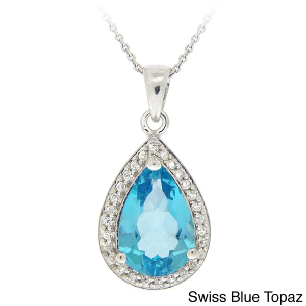 Glitzy Rocks Silver Blue Topaz and CZ Teardrop Necklace Glitzy Rocks Gemstone Necklaces