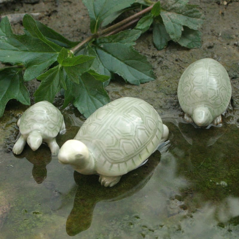 Handmade Celadon Ceramic Lucky Turtles Sculptures (Thailand)