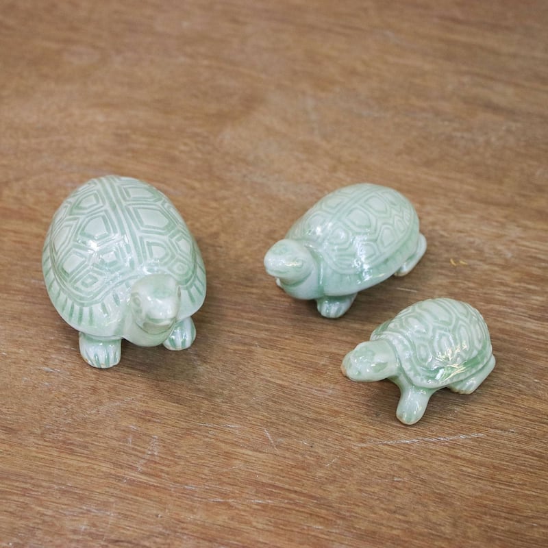 Handmade Celadon Ceramic Lucky Turtles Sculptures (Thailand)