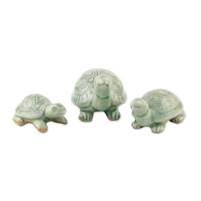 Handmade Celadon Ceramic Lucky Turtles Sculptures (Thailand)