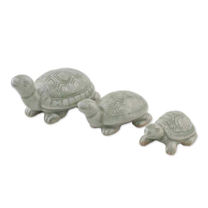 Handmade Celadon Ceramic Lucky Turtles Sculptures (Thailand)
