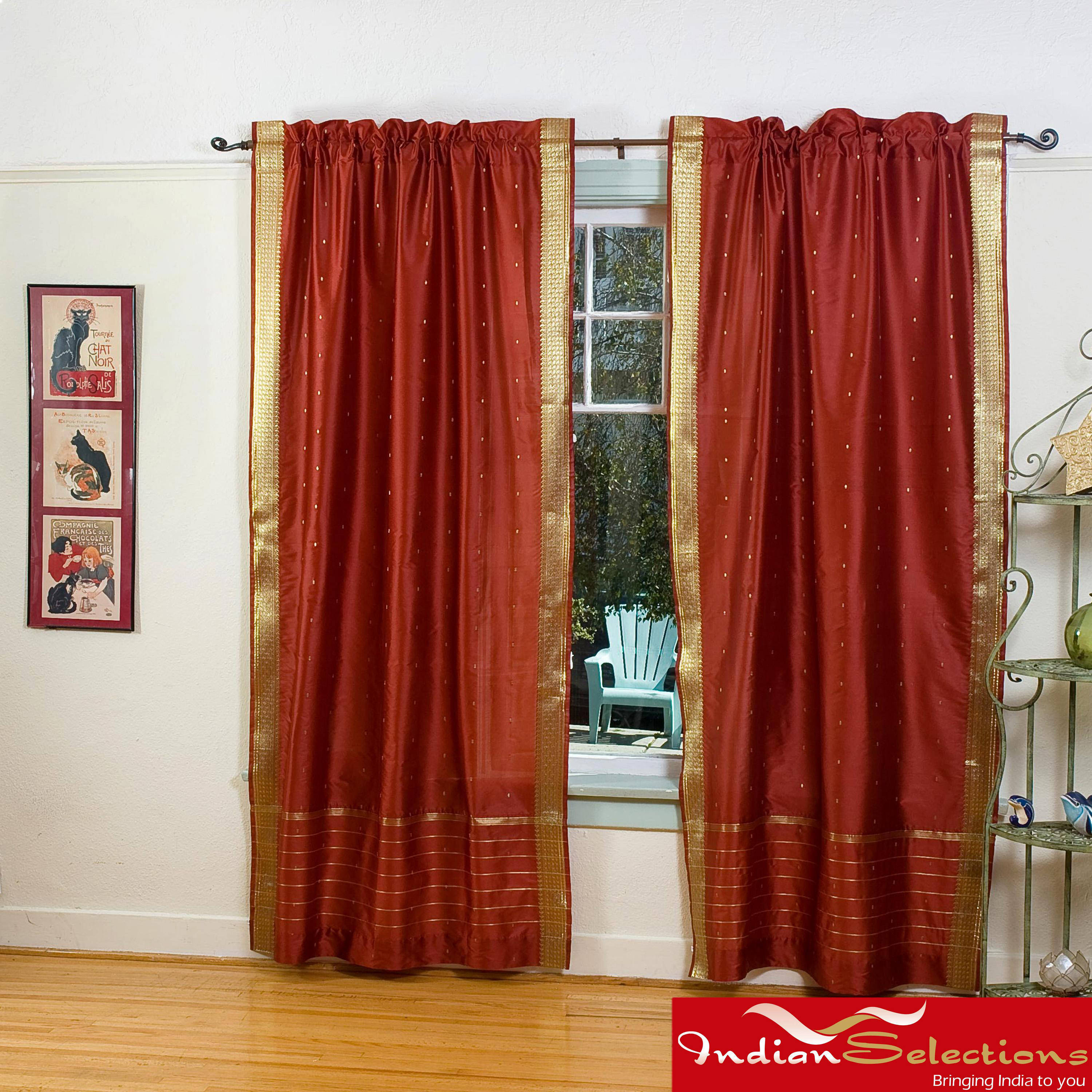 Rust Sheer Sari 84 Inch Rod Pocket Curtain Panel Pair Handmade In India 43 X 84 Overstock 5996790