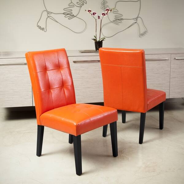 Cambridge Tufted Orange Bonded Leather Dining Chair (Set of 2) by