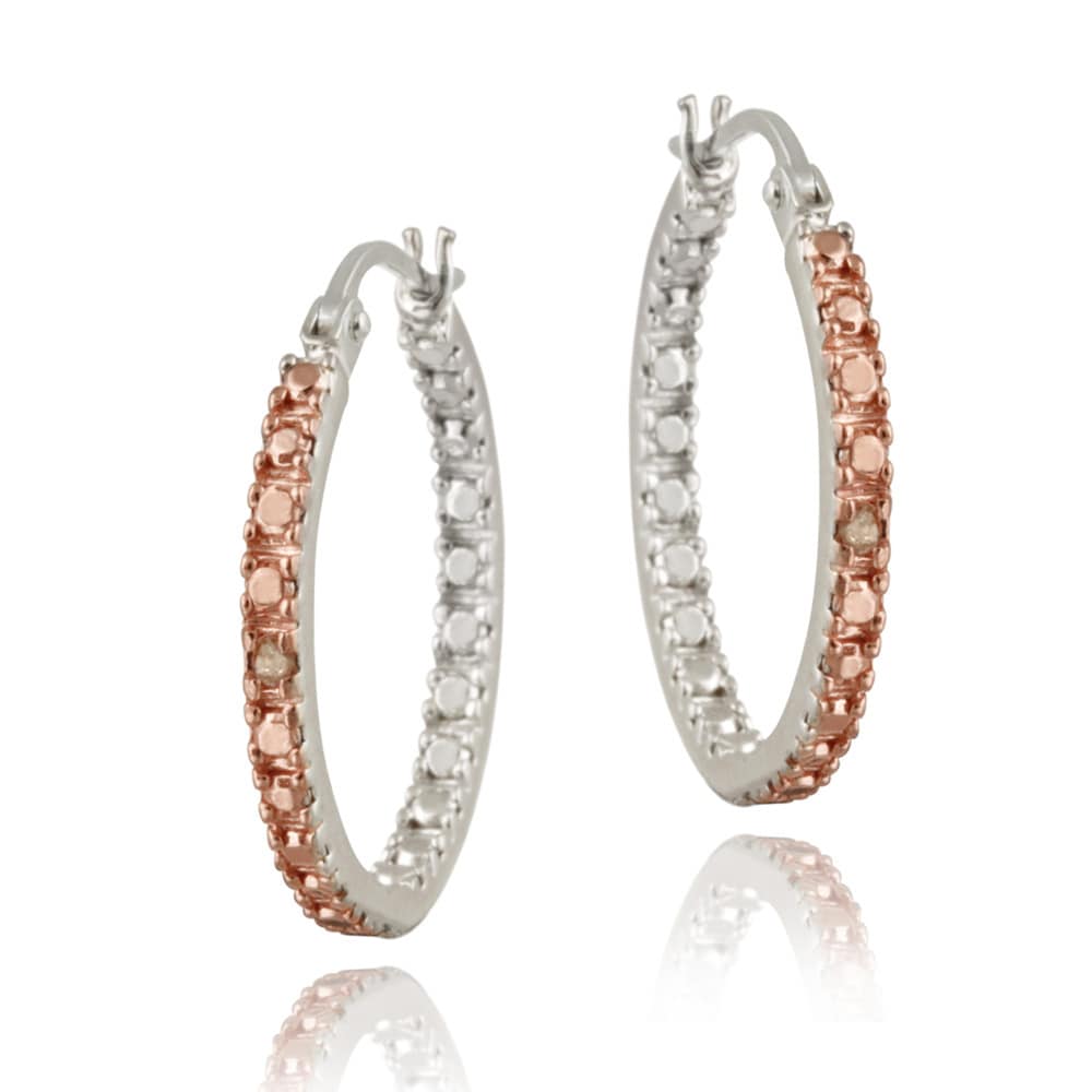 Shop DB Designs Rose Gold over Sterling Silver Champagne Diamond Hoop ...