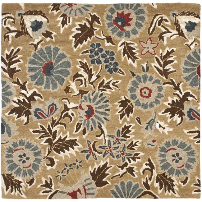 Handmade Blossom Floral Beige Wool Rug (6 X 6)