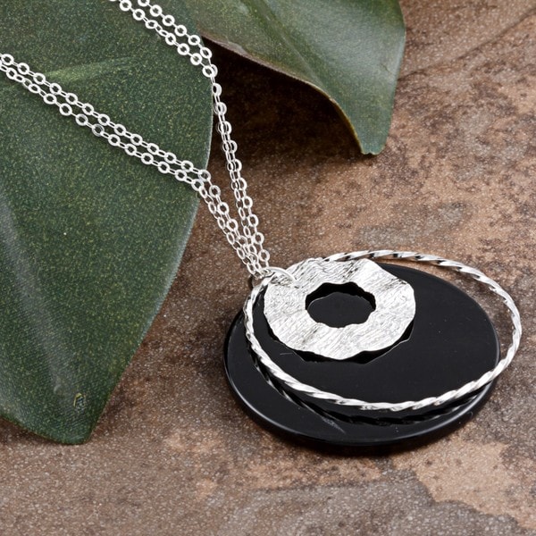 Sterling Silver Lunar Eclipse Black Agate Necklace (Israel) Necklaces