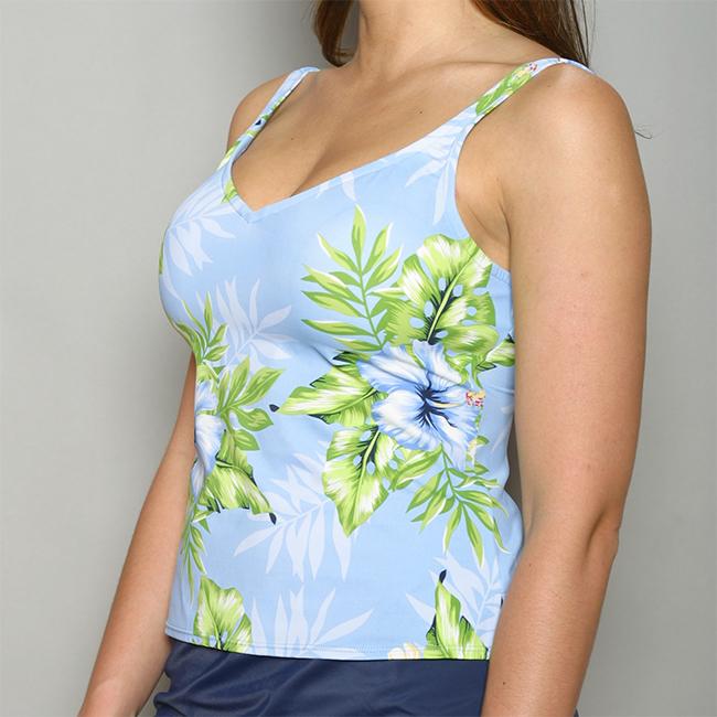 Jantzen Blue Hibiscus Flower Tankini Top