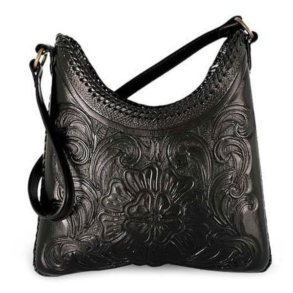 black tooled leather bag
