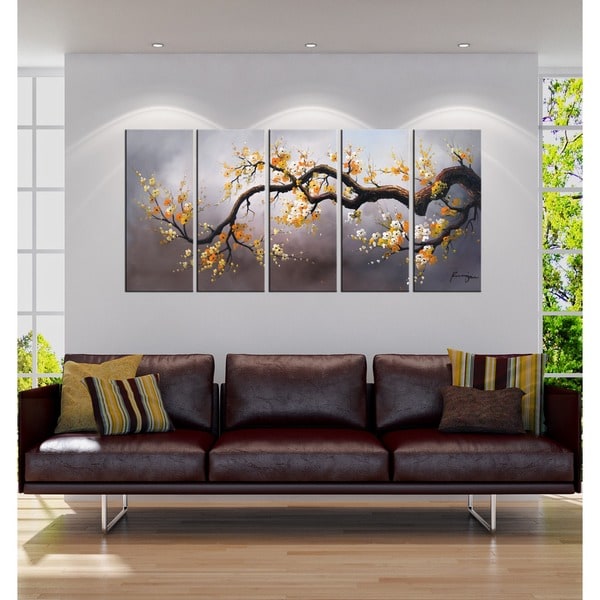 Hand painted Plum Blossom 315 5 piece Gallery wrapped Canvas Art Set