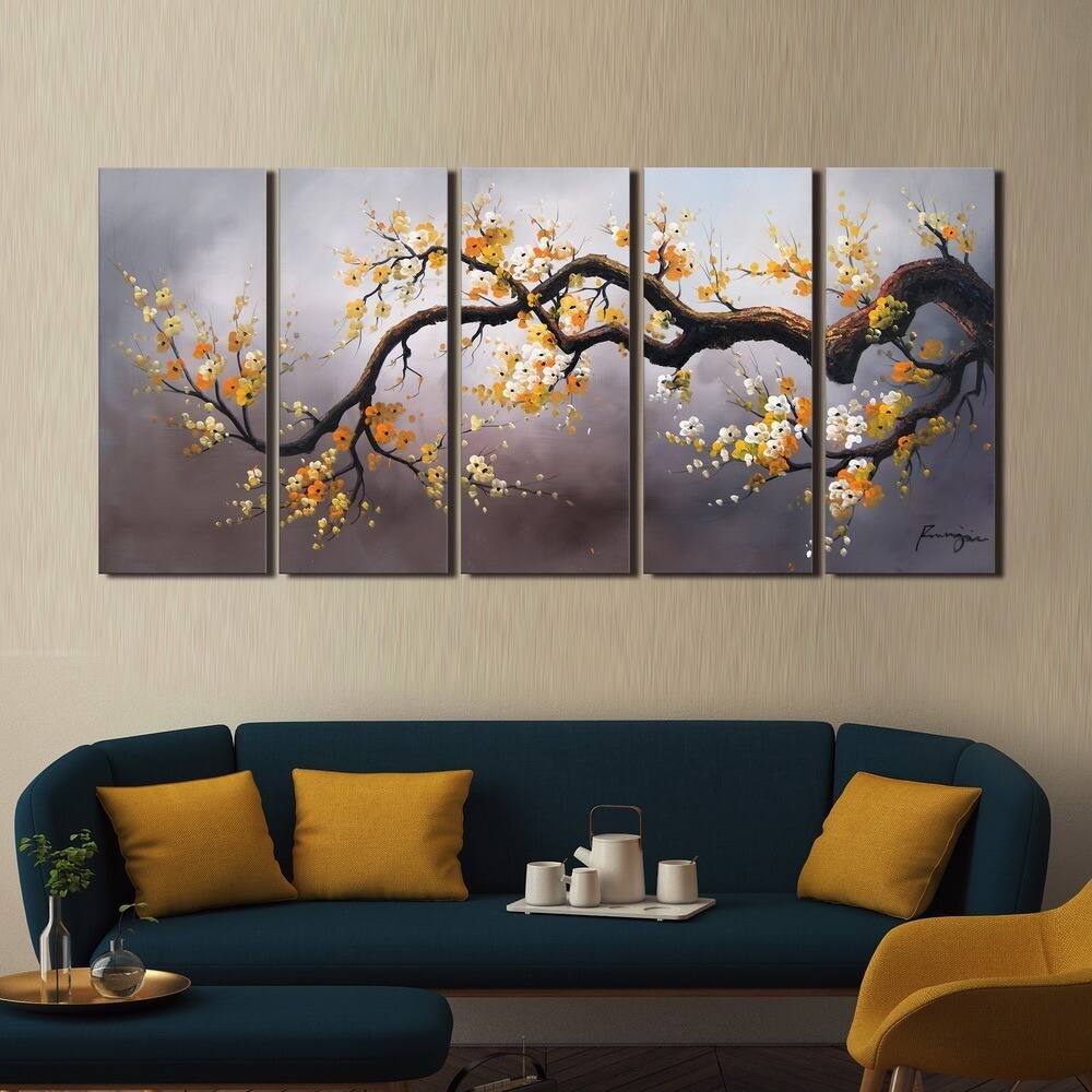 'Plum Blossom 315' Hand Painted 5-piece Gallery-wrapped Canvas Art Set