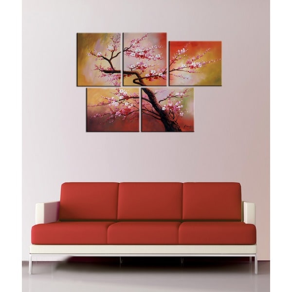 Shop Plum Blossom 5-piece Gallery-wrapped Hand Painted Canvas Art Set ...