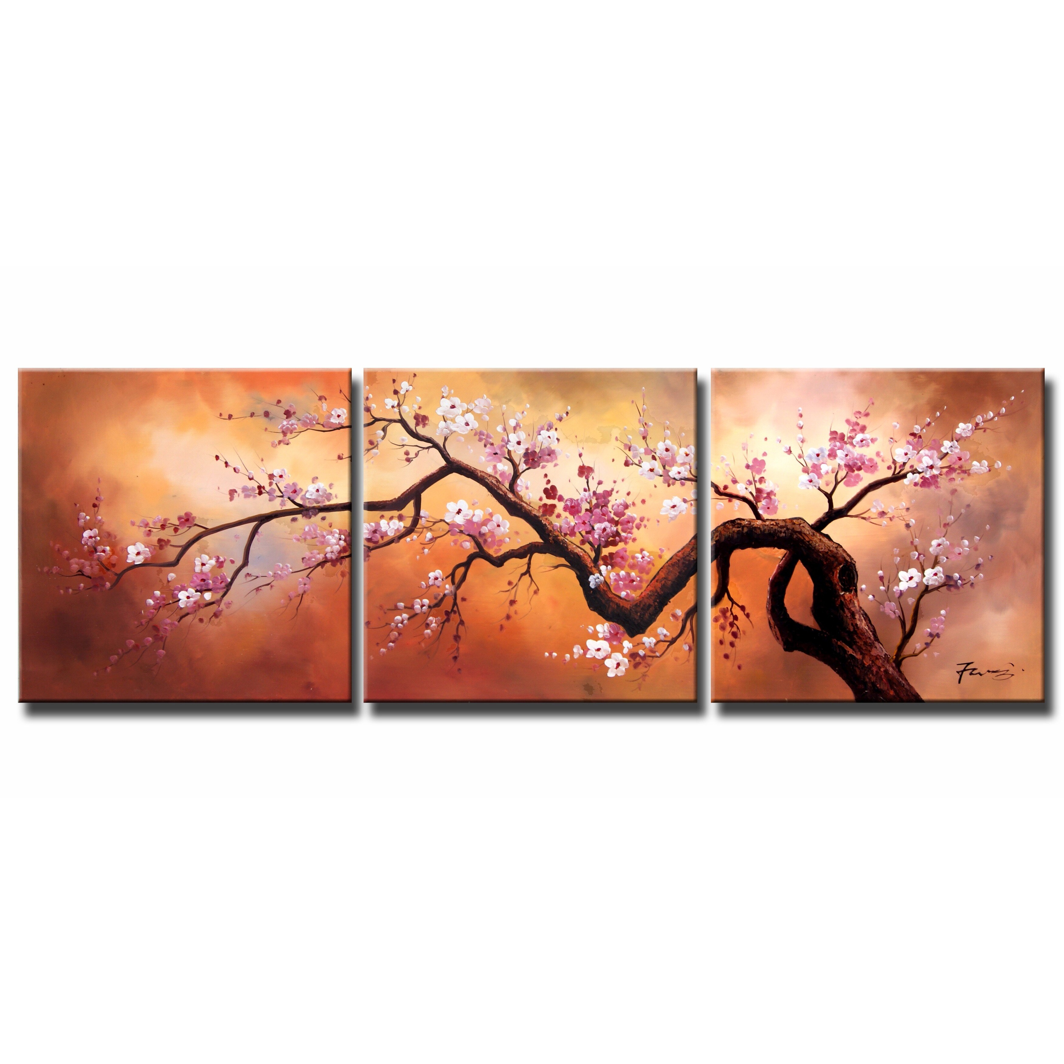 Framed 3 Pieces Plum Blossom Moon Ocean Wall Canvas Art Size 12x16 Eac -  DANNY'S HOME GOODS