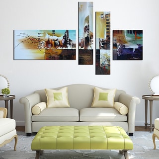 Hand-painted 'Sleepless City' 4-piece Gallery-wrapped Canvas Art Set ...