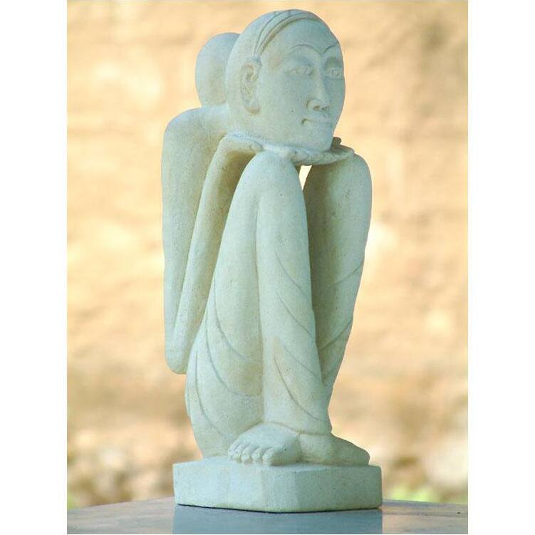 Handmade Sandstone 'Sensitive Mood' Sculpture (Indonesia)