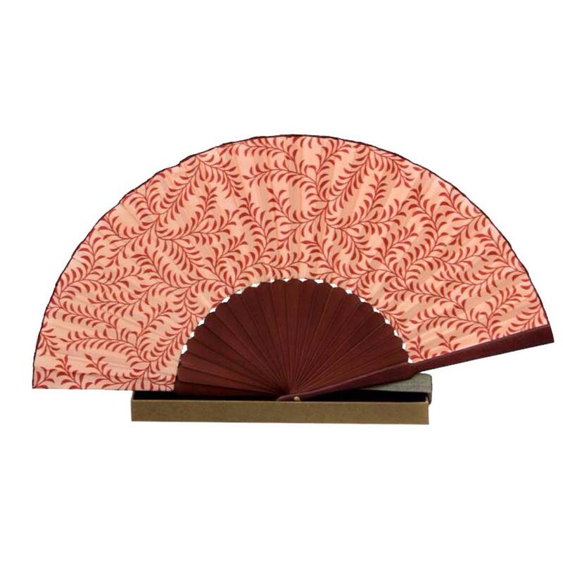 Handmade Silk 'Red Fern' Batik Fan (Indonesia)