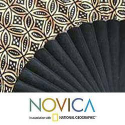 NOVICA Handmade Silk 'Golden Rings' Batik Fan (Indonesia)