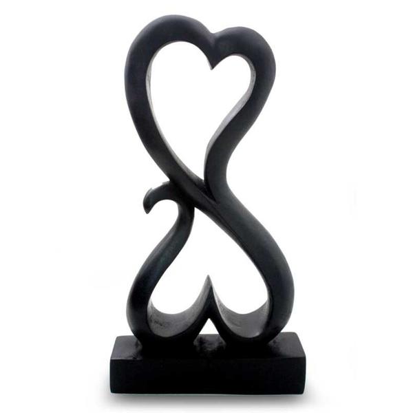 Love Unites Romantic Wedding Valentines Day or Year Round Handmade Black Suar Wood Decorator Art (Indonesia)