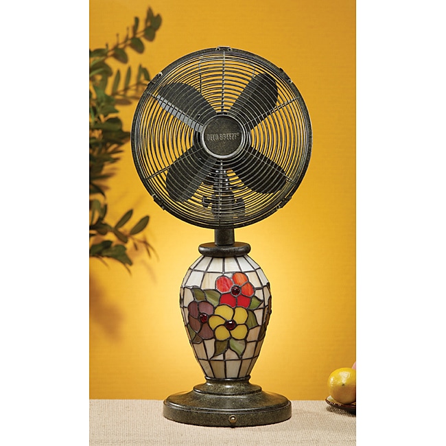 Deco Breeze 10 inch Mosaic Glass Flowers Table Fan