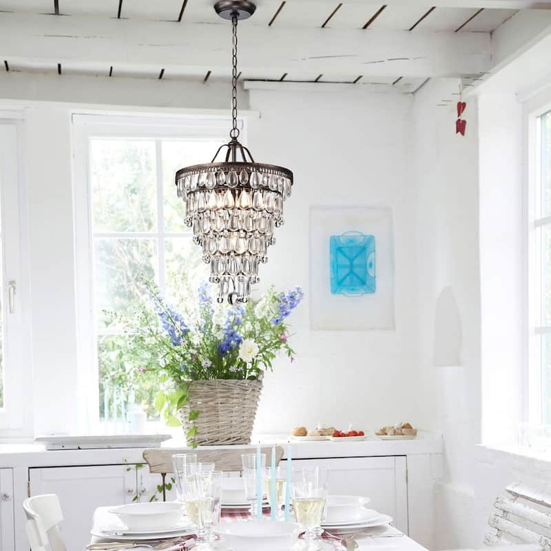 Cone Shape 4-light Antique Copper Crystal Chandelier