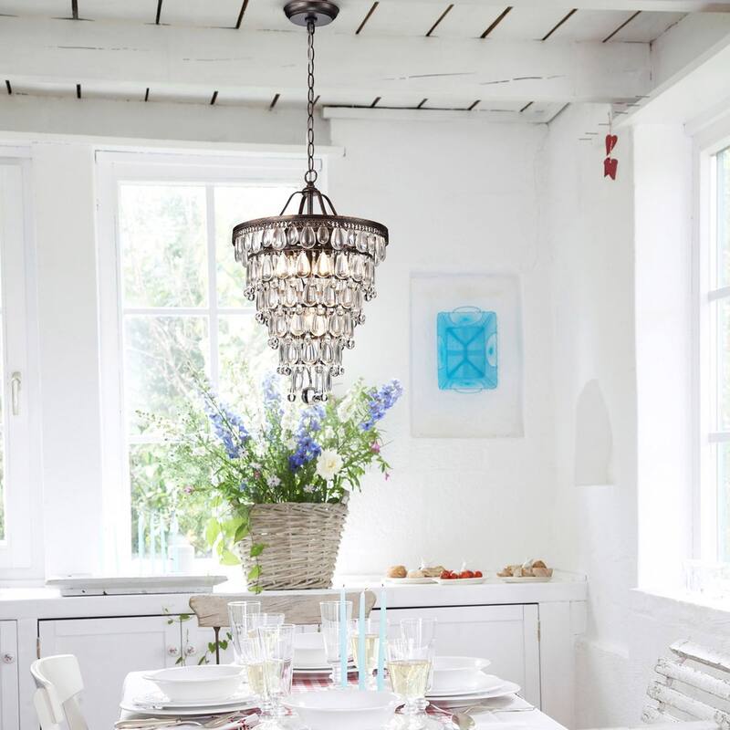 Cone Shape 4-light Antique Copper Crystal Chandelier