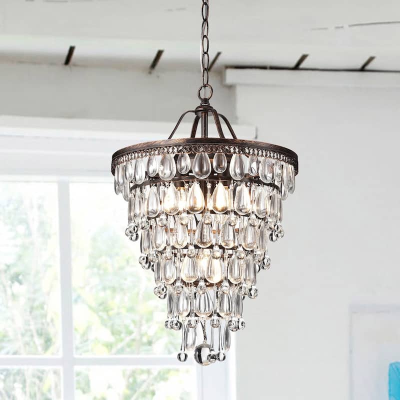 Cone Shape 4-light Antique Copper Crystal Chandelier