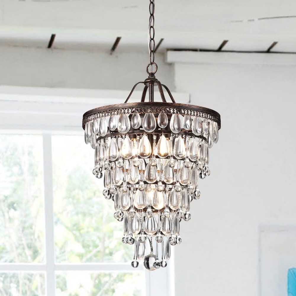 Cone Shape 4-light Antique Copper Crystal Chandelier