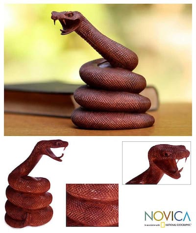 Suar Wood 'Coiled Snake' Sculpture, Handmade in Indonesia