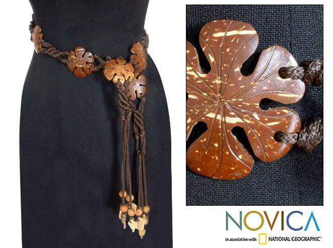 Handmade Coconut Shell 'Blossoms' Belt (Thailand)