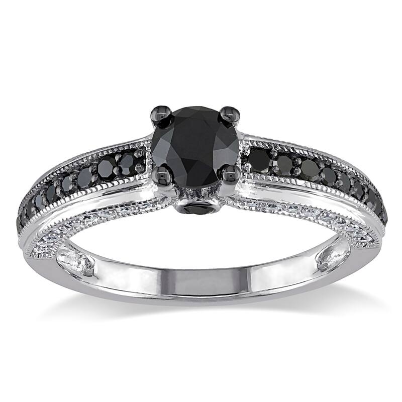 Miadora 10k White Gold 1 1/4ct TDW Black and White Round-cut Diamond Ring - Size 5.5