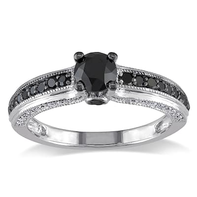 Miadora 10k White Gold 1 1/4ct TDW Black and White Round-cut Diamond Ring