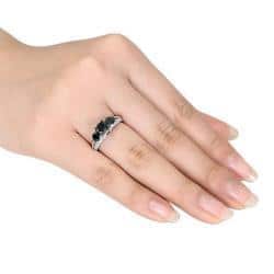Miadora 10k White Gold 2ct TDW Black and White Diamond 3-stone Engagement Ring