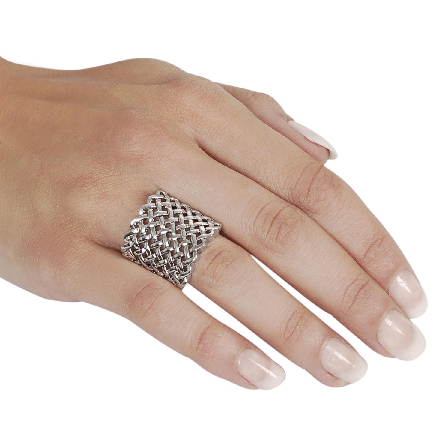 Silvertone Woven Pattern Ring Fashion Rings