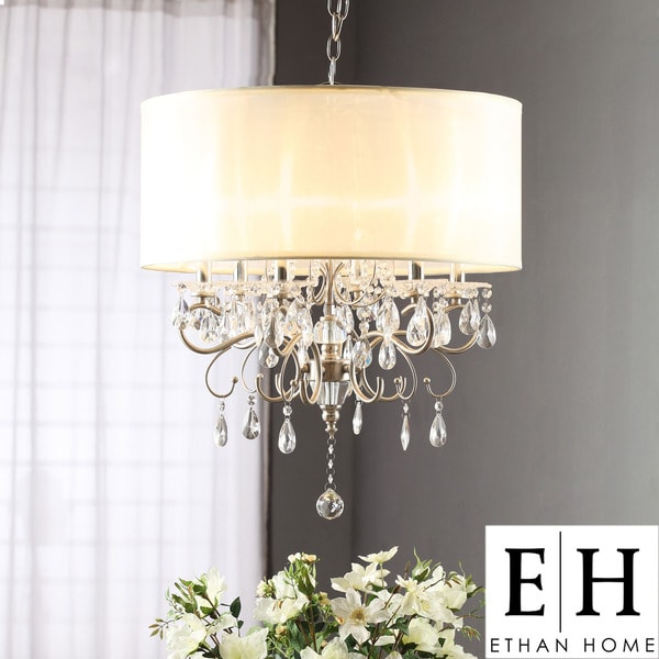 ETHAN HOME Silver Mist Hanging Crystal Drum Shade Chandelier