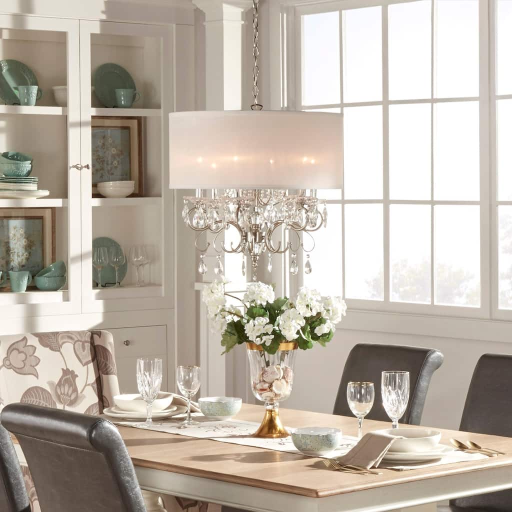 Silver Mist Hanging Crystal Drum Shade Chandelier by iNSPIRE Q Classic