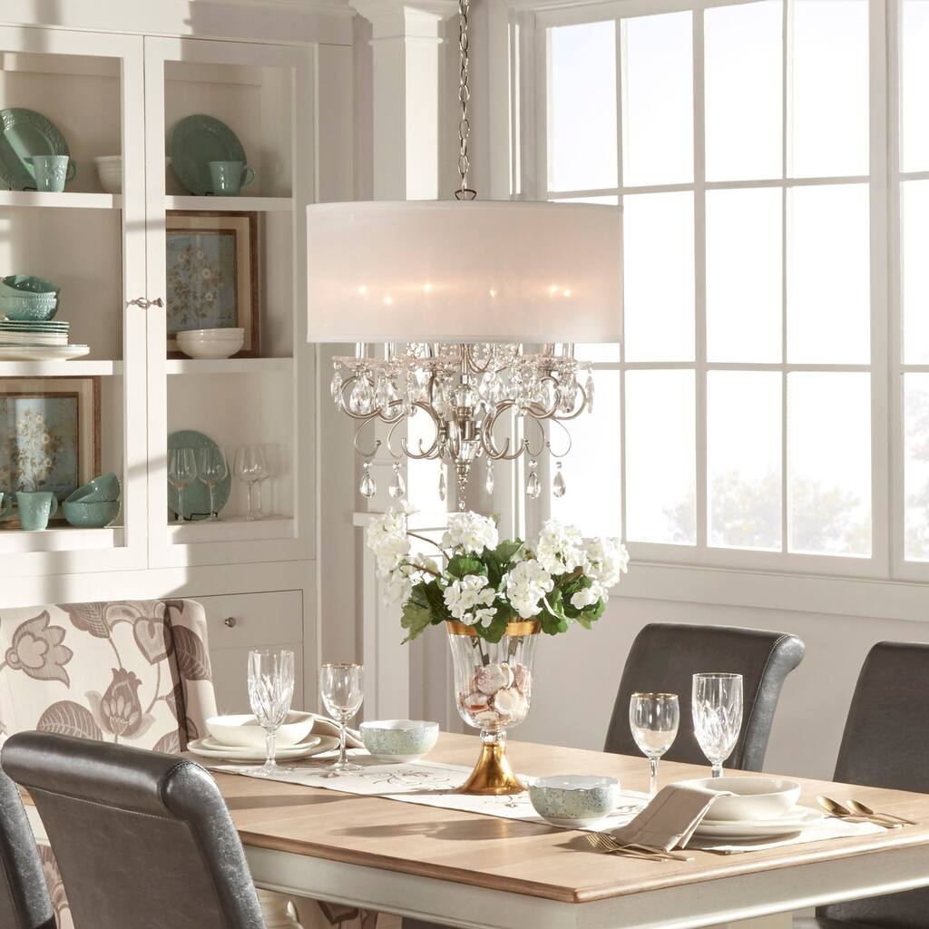 Silver Mist Hanging Crystal Drum Shade Chandelier by iNSPIRE Q Classic
