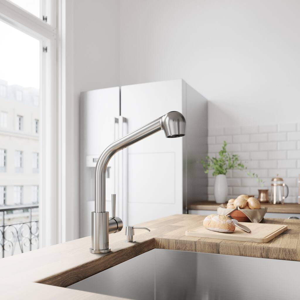 VIGO Avondale Stainless Steel Kitchen Faucet with Soap Dispenser