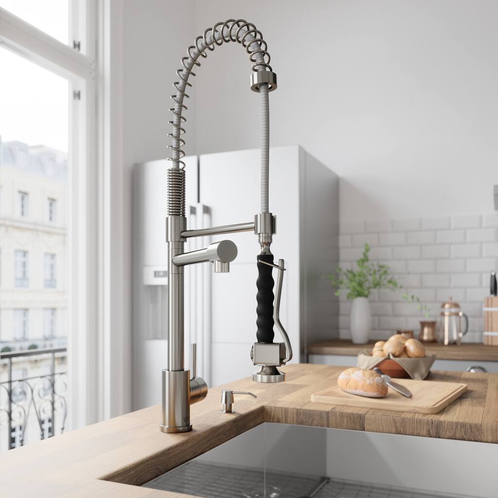 VIGO Zurich Stainless Steel Spray Kitchen Faucet with Soap Dispenser