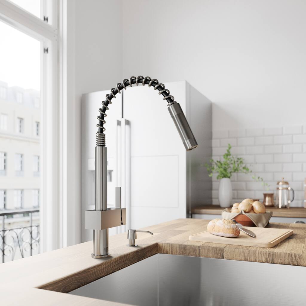VIGO Lincroft Stainless Steel Kitchen Faucet with Soap Dispenser