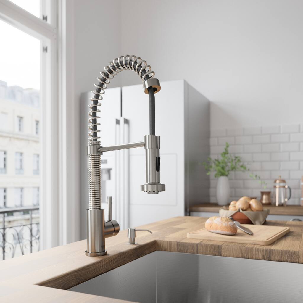 VIGO Edison Stainless Steel Spray Kitchen Faucet with Soap Dispenser