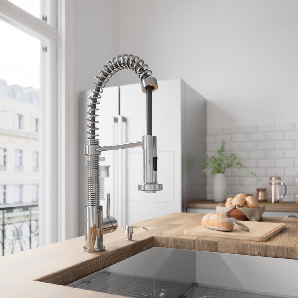 VIGO Edison Chrome Pull-Down Spray Kitchen Faucet with Soap Dispenser
