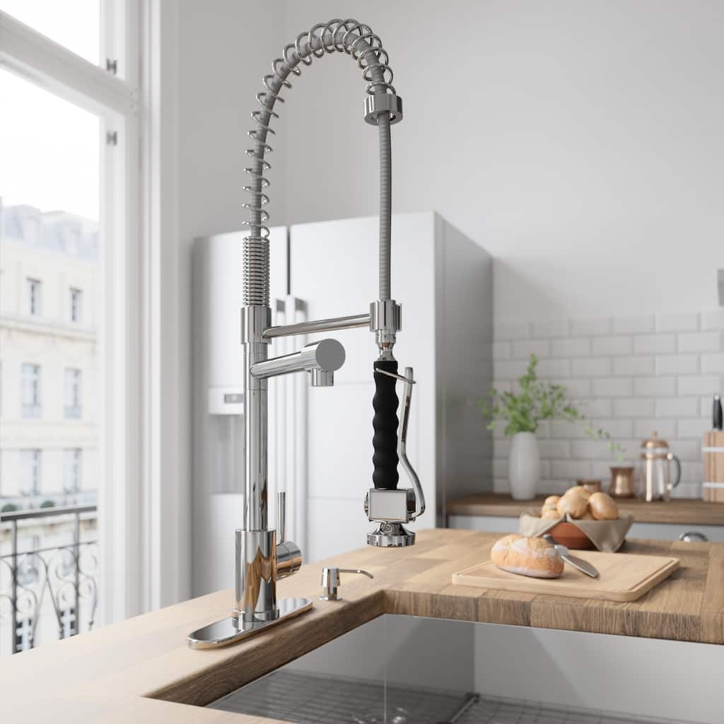 VIGO Zurich Chrome Pull-Down Spray Kitchen Faucet with Deck Plate