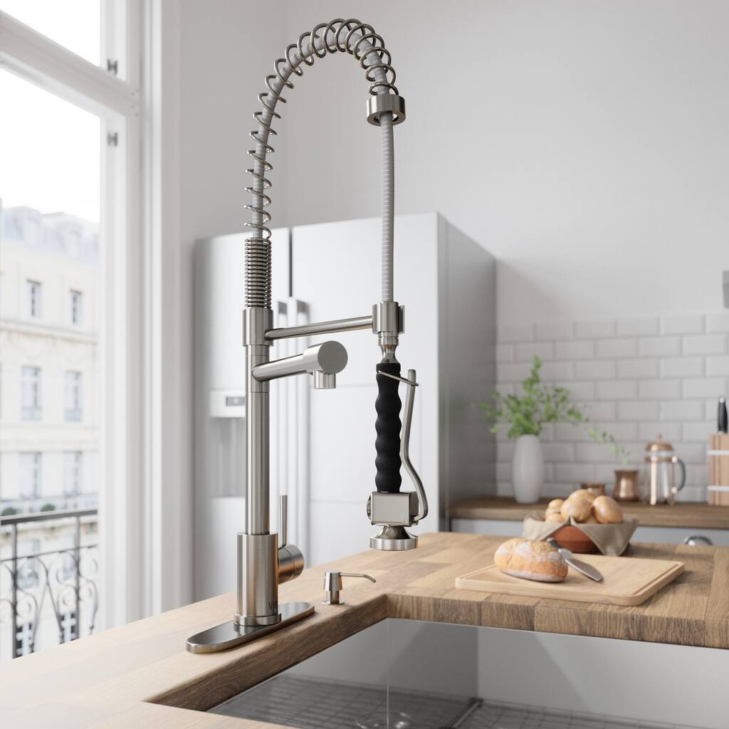 VIGO Zurich Stainless Steel Pull-Down Kitchen Faucet with Deck Plate