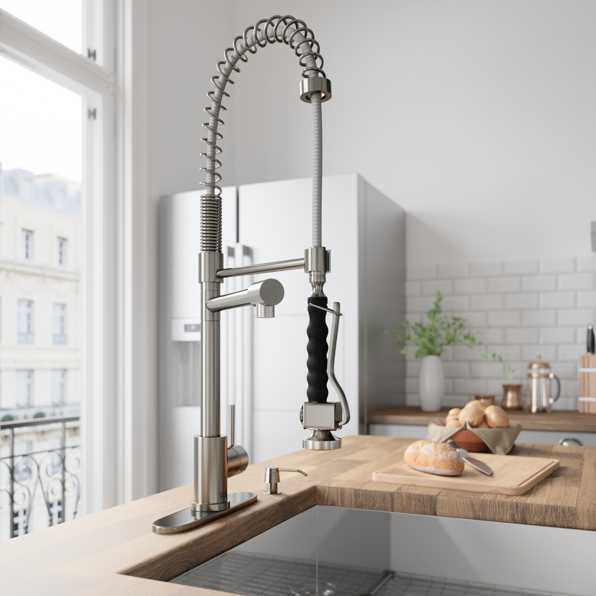 VIGO Zurich Stainless Steel Pull-Down Kitchen Faucet with Deck Plate