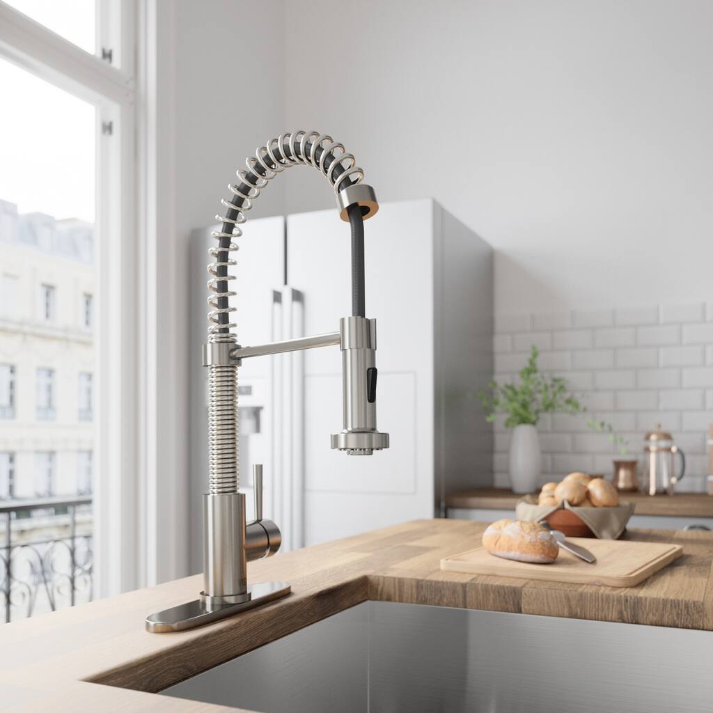 VIGO Edison Stainless Steel Pull-Down Kitchen Faucet with Deck Plate