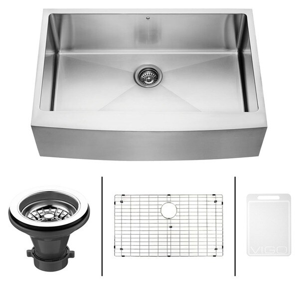 VIGO 33-Inch Farmhouse Satin-Finish Stainless-Steel Kitchen Sink, Grid ...